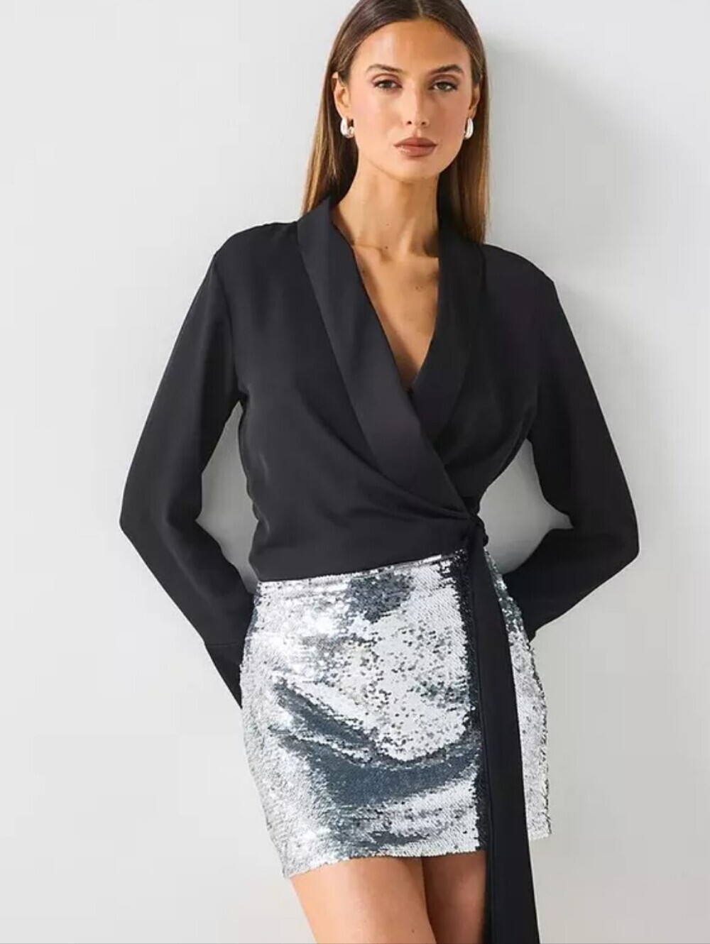 Mango Silver Sequin Mini Skirt NWT Party Holiday Glam Size Medium